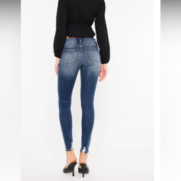 Kancan Distressed Dark Denim Midrise Stretch Jeans, Size 7/27, Grunge, Destroyed - Picture 2 of 11